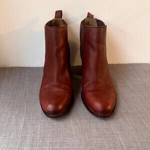 Sofft Leather Booties Womens Size 7.5M Brown Ankle Boots Low Block Heel Slip On